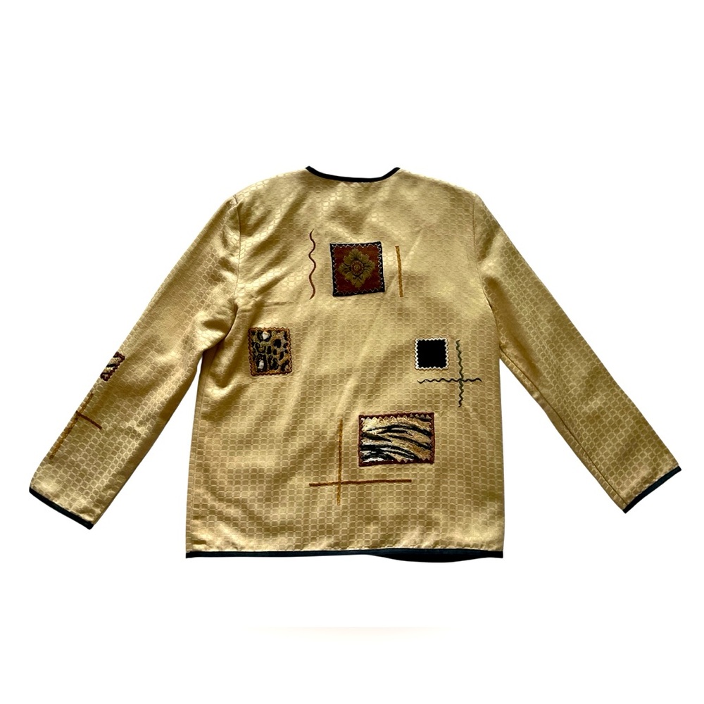 Vintage Allure Tan and Black Blazer with Artistic Patchwork - Picture 2 of 10